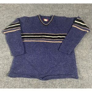 VTG Unionbay Sweater Mens M Blue Striped V Neck Retro Y2K Slim Preppy Wool Blend